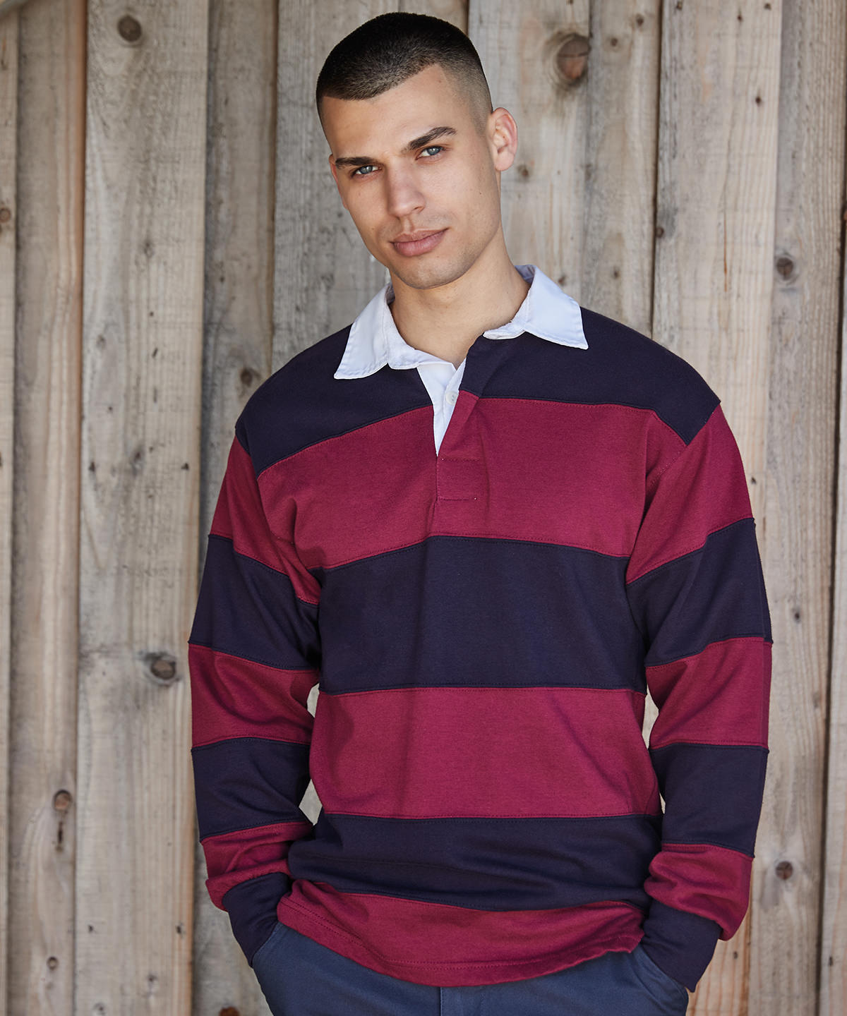 Sewn stripe long sleeve rugby shirt