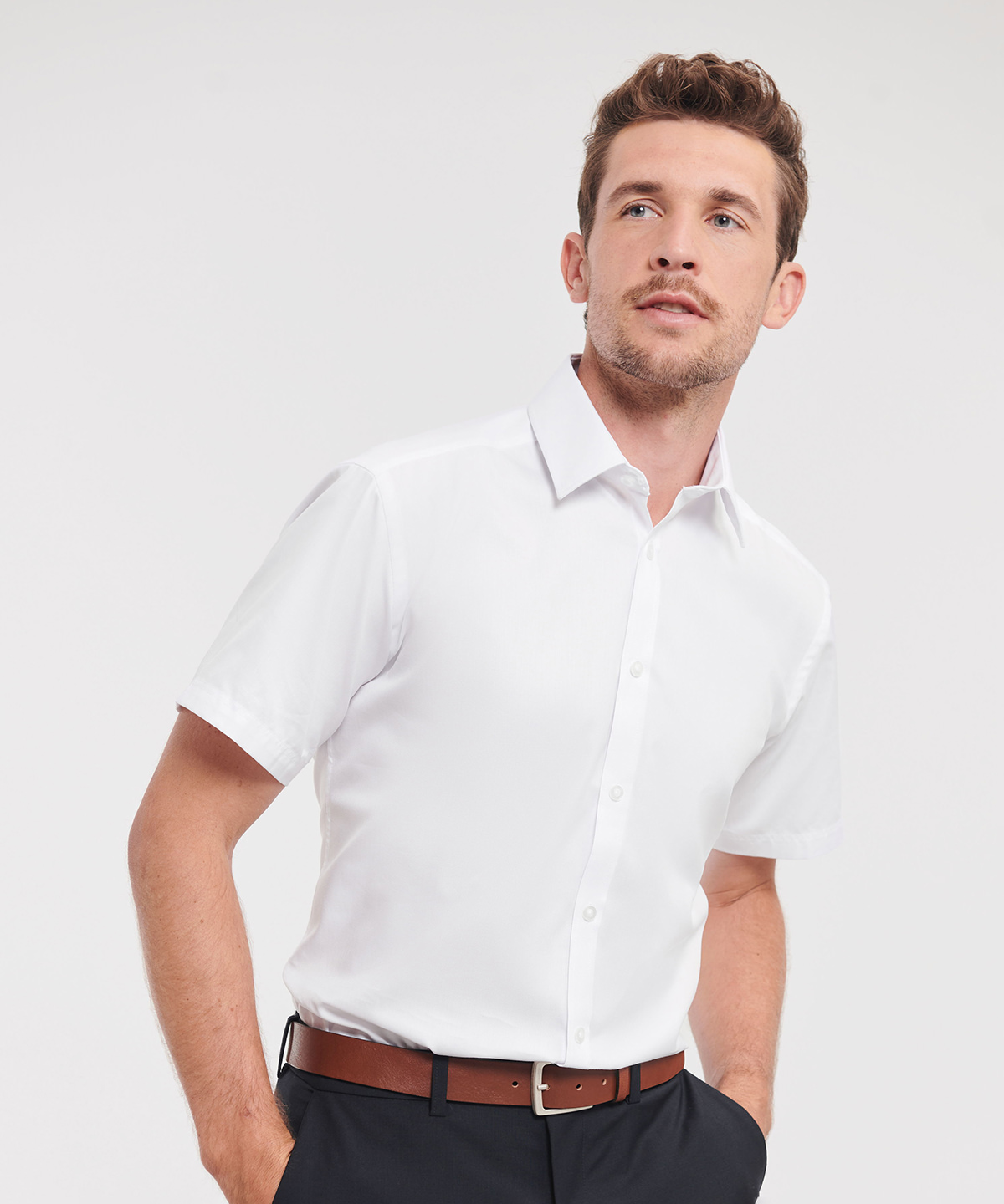 Short sleeve herringbone shirt