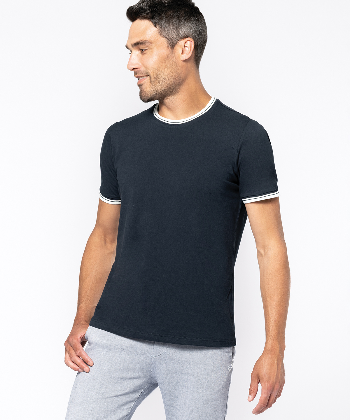 Men's piqu knit crew neck T-shirt